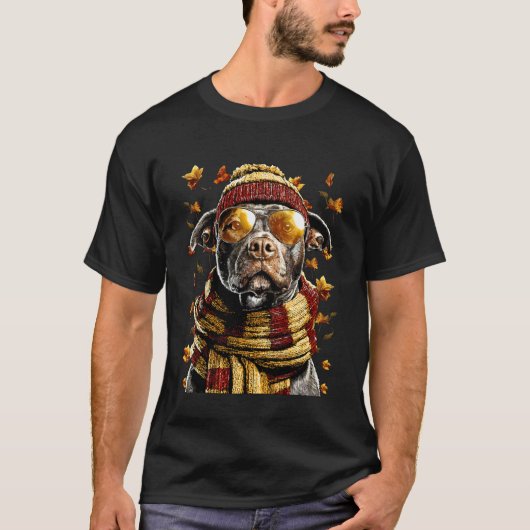 サングラスをかけたパブロ犬の可愛い秋 Tシャツ (正面)