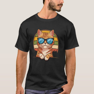 サングラスをかけたビンテージスタイルのオレンジ色の猫 Tシャツ