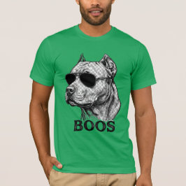 サングラスをかけたピットブル BOOS のインク スケッチ タトゥー デザイン Tシャツ