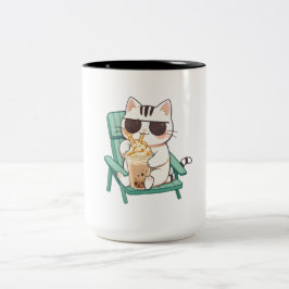 サングラスをかけたフラペチーノを飲むかわいいちび猫 ツートーンマグカップ
