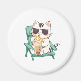 サングラスをかけたフラペチーノを飲むかわいいちび猫 マグネット