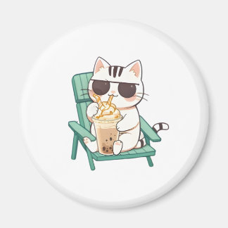 サングラスをかけたフラペチーノを飲むかわいいちび猫 マグネット