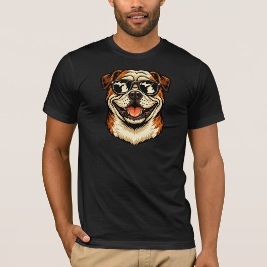 サングラスをかけたブルドッグ Tシャツ (正面)