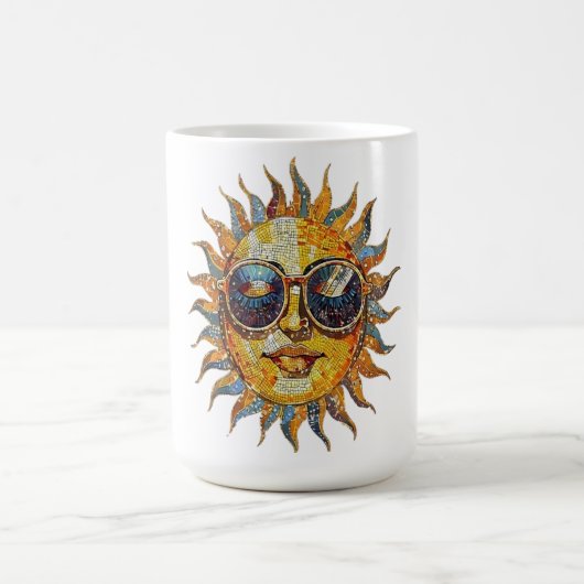 サングラスをかけたボヘミアンな太陽 コーヒーマグカップ (中央)