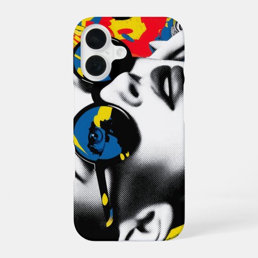 サングラスをかけたポップアートの女性 iPhone 16ケース (裏面)