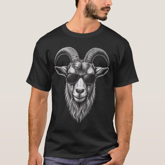 サングラスをかけたヤギ Tシャツ (正面)