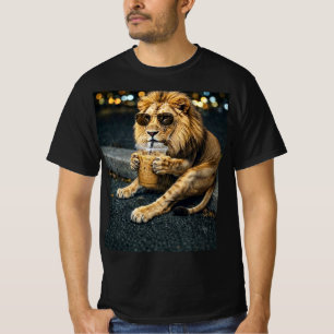 サングラスをかけたライオンのアイスコーヒー Tシャツ