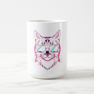 サングラスをかけたレトロなネオンのサイバー猫 コーヒーマグカップ