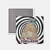 サングラスをかけた太ったマンクス猫 CHILLAXIN" マグネット (正面/裏面)