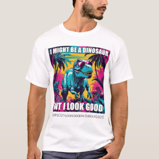 サングラスをかけた恐竜の面白いTシャツ – 先史時代のミームデザイン Tシャツ