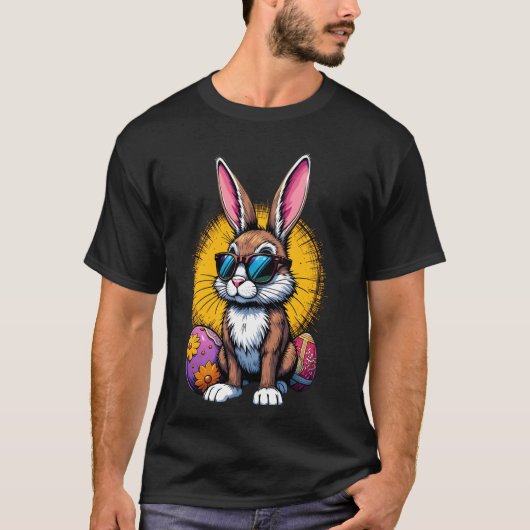サングラスをかけた漫画イースターバニー メンズW Tシャツ (正面)