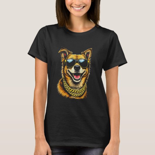 サングラスをかけた犬、クールでおもしろい反抗的な上司のヒップ Tシャツ (正面)