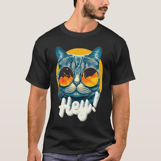 サングラスをかけた猫のファッション Tシャツ (正面)
