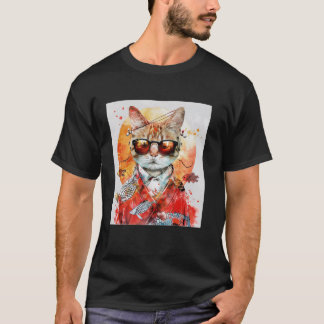 サングラスをかけた猫の和風アート風デザイン ヴィンテージ Tシャツ