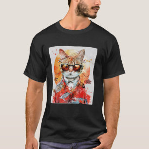 サングラスをかけた猫の和風アート風デザイン ヴィンテージ Tシャツ