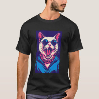 サングラスをかけた猫の都会的でビビッドなポップアート Tシャツ