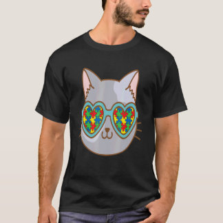サングラスをかけた猫 自閉症啓発 子猫パズル Tシャツ