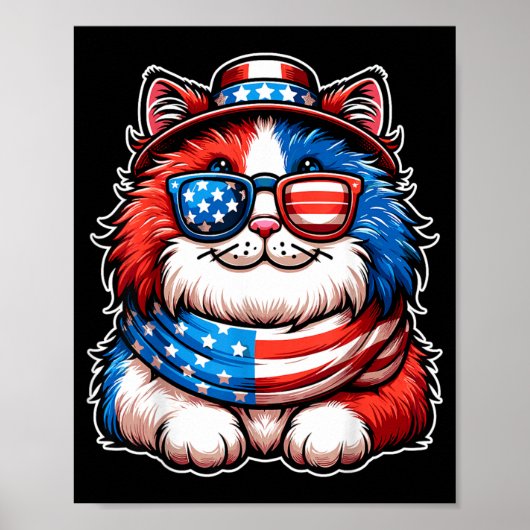 サングラスをかけた猫 USA国旗 愛国心 かわいい猫 4th ポスター (正面)