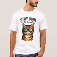 サングラスをかけた自分らしくいよう猫 楽しいTシャツ