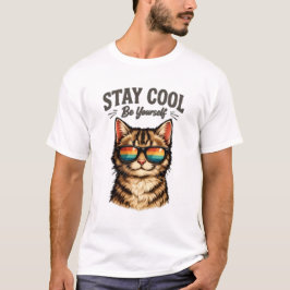 サングラスをかけた自分らしくいよう猫 楽しいTシャツ Tシャツ