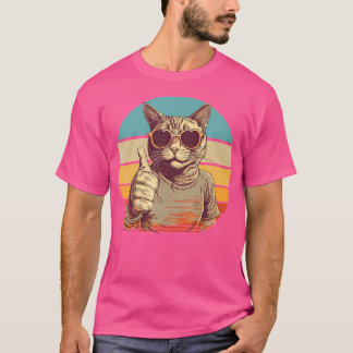 サングラスをかけた親指を立てたかっこいい猫 Tシャツ