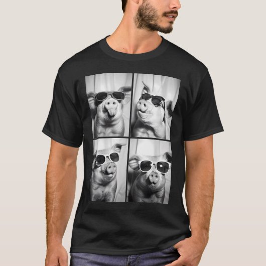 サングラスをかけた豚の面白いデザイン かっこいい農場の動物たち Tシャツ (正面)