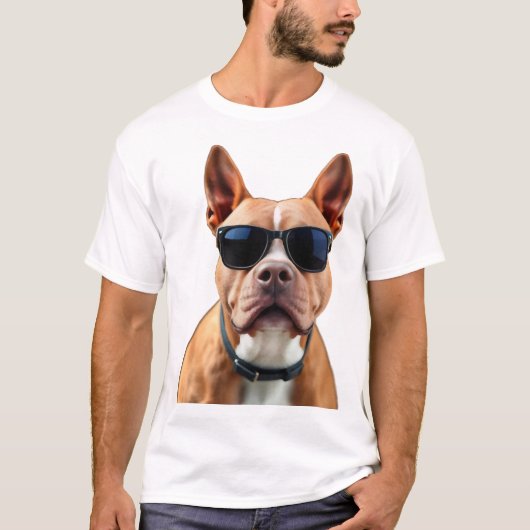 サングラスをかけた面白い犬 Tシャツ (正面)