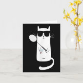 サングラスをかけた面白い猫がバドミントンをしている カード (黄色い花)