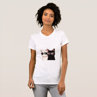 サングラスをかけた2匹の猫がプリントされたクールなTシャツ Tシャツ