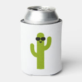 サングラスをかけているかわいい笑顔の緑のサボテン 缶クーラー (缶正面)