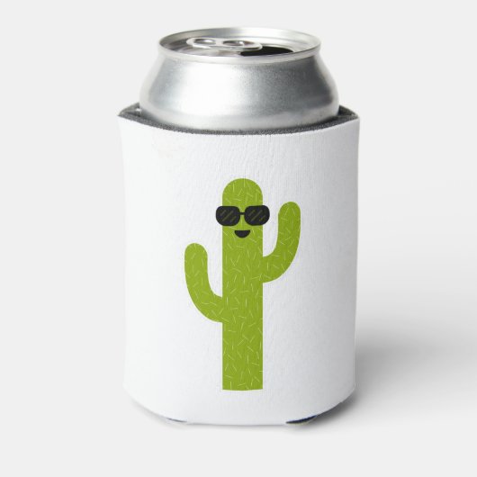 サングラスをかけているかわいい笑顔の緑のサボテン 缶クーラー (缶裏面)