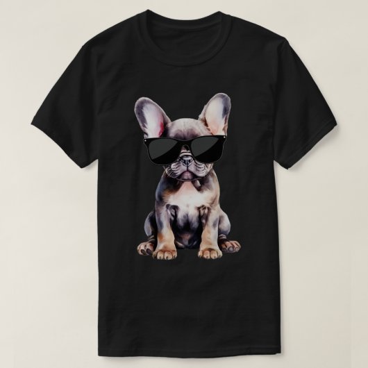 サングラスをかけているフランス人の子犬 Tシャツ (デザイン正面)