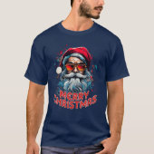 サングラスをかけているメリークリスマスサンタクロース Tシャツ (正面)