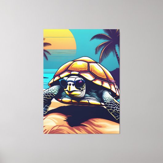 サングラスをかけている亀 キャンバスプリント (正面)