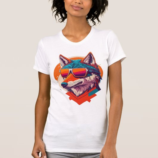 サングラスをかけている可愛いオオカミ。 Tシャツ (正面)