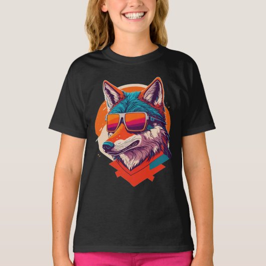 サングラスをかけている可愛いオオカミ。 Tシャツ (正面)
