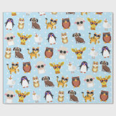 サングラスをかけている可愛い動物のパターン(青) ラッピングペーパー (フラット)