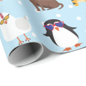 サングラスをかけている可愛い動物のパターン(青) ラッピングペーパー (ロールコーナー)