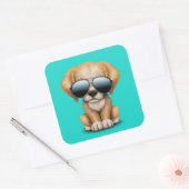 サングラスをかけている可愛い子犬 スクエアシール (封筒)