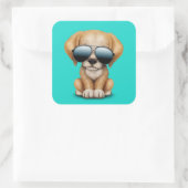 サングラスをかけている可愛い子犬 スクエアシール (バッグ)