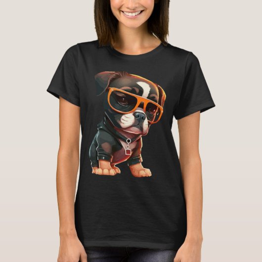 サングラスをかけている可愛い子犬 Tシャツ (正面)