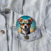 サングラスをかけている可愛い犬 – 丸いボタン 缶バッジ (インサイチュ)