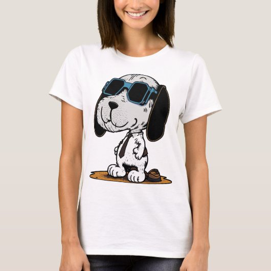サングラスをかけている可愛い犬 Tシャツ (正面)