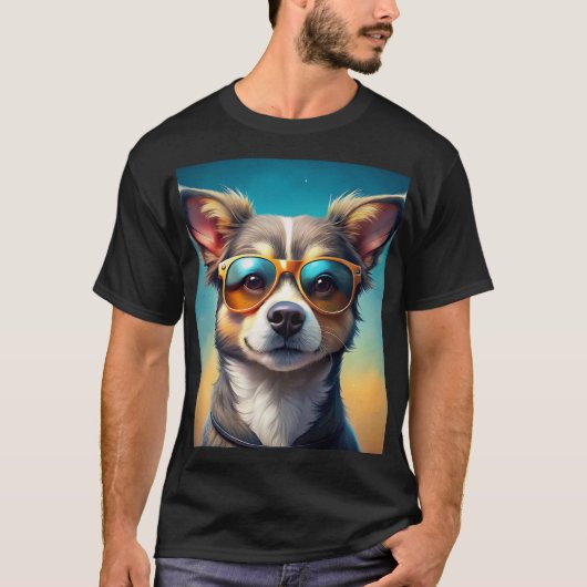 サングラスをかけている可愛い犬 Tシャツ (正面)