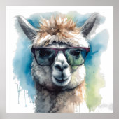サングラスをかけている可愛い白アルパカ ポスター (正面)