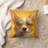 サングラスをかけている可愛い黄色い犬 クッション (ブランケット)