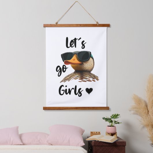 サングラスをかけている女の子のハートおもしろいダックに行こう 吊り下げ型タペストリー (寝室)