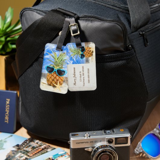 サングラスをかけている熱帯パイナップル ラゲッジタグ (正面&裏面)