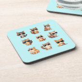 サングラスをかけている猫たちのかわいいライトブルー コースター (左側)