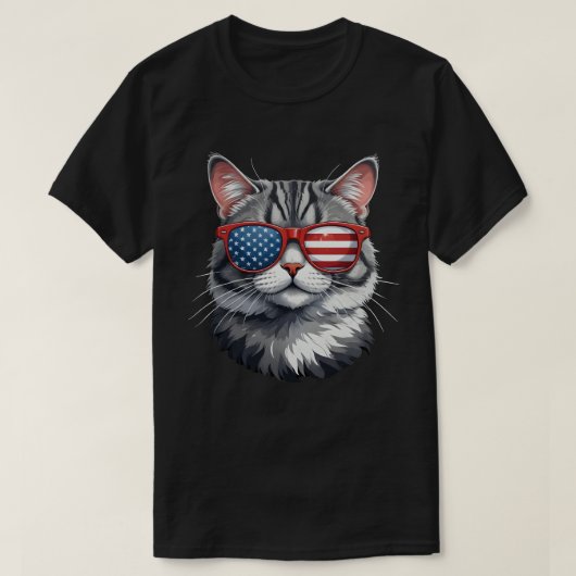 サングラスをかけている猫アメリカ国旗7月C日4日 Tシャツ (デザイン正面)